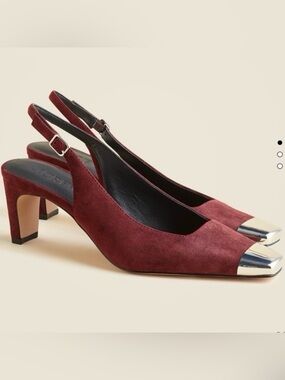 🍁J. Crew Suede Slingback Pumps 2025 Cap toe Warmed Walnut Size 8 CP061 NWT
